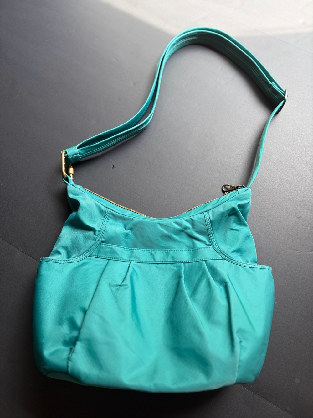 Travelon Anti-Theft Teal Hobo Crossbody Locking Strap LED Light